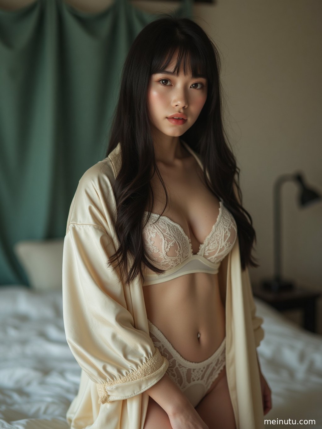 庭院一角，一位甜美气质的成年女子在自然光下优雅伫立。