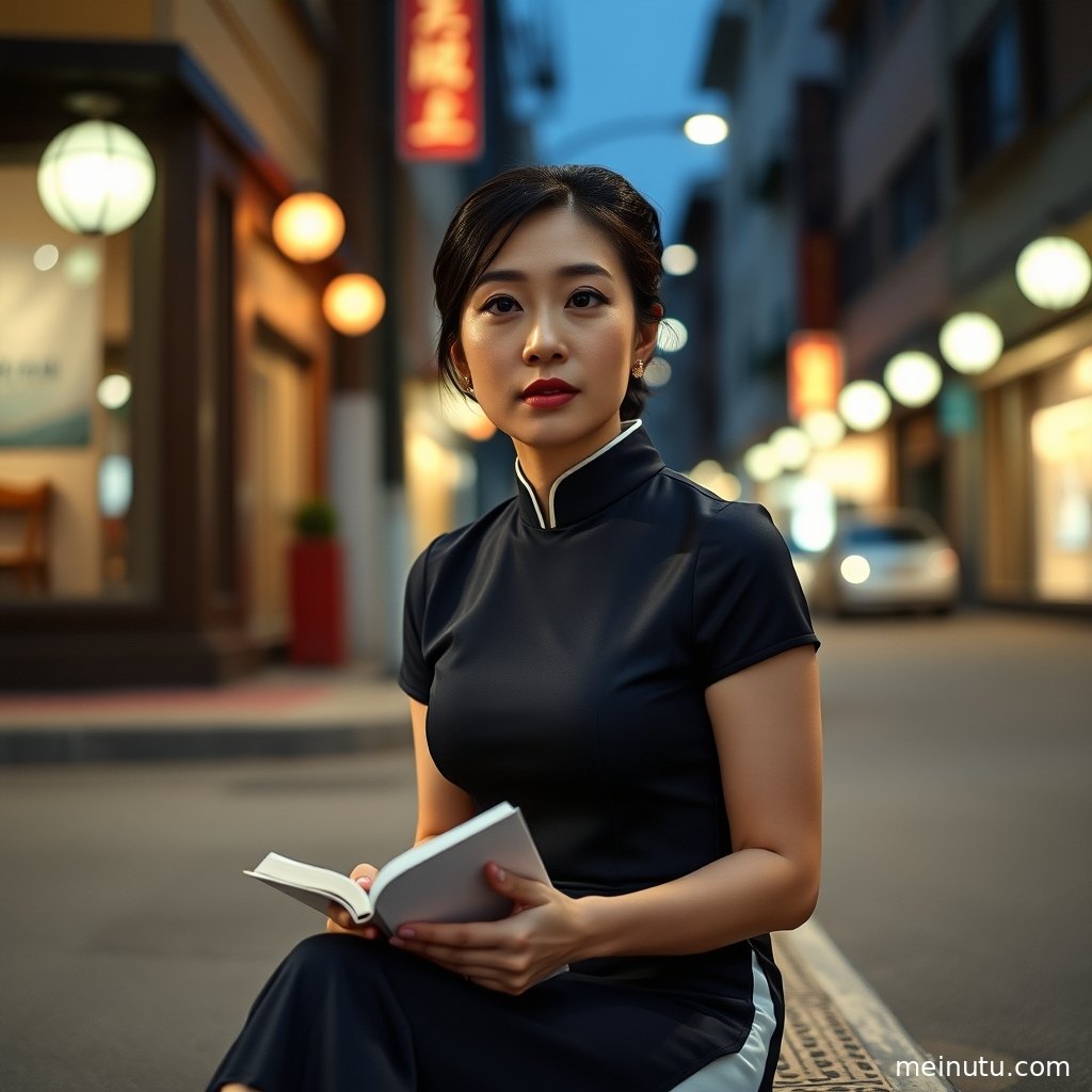 透过窗户的光线洒在黑色旗袍上，形成戏剧性的明暗对比，烘托出电影般的叙事感。