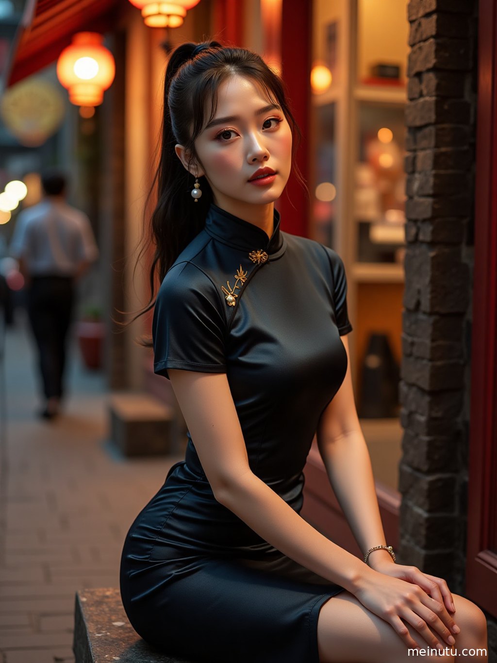 高清写真记录海边改良旗袍之美，柔和逆光下的夏日风情。