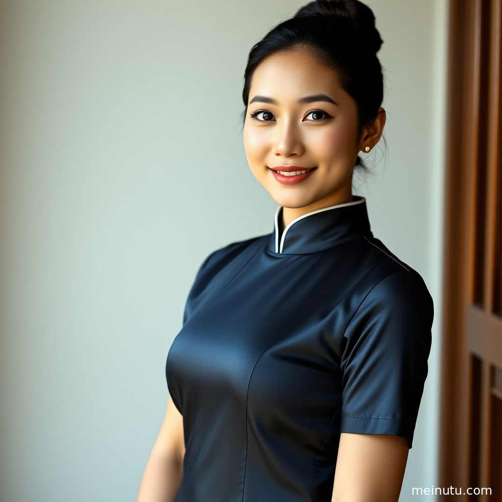 High-definition close-ups reveal the exquisite details of the purple qipao and the confident demeanor of the adult woman, full body shot exuding oriental beauty.