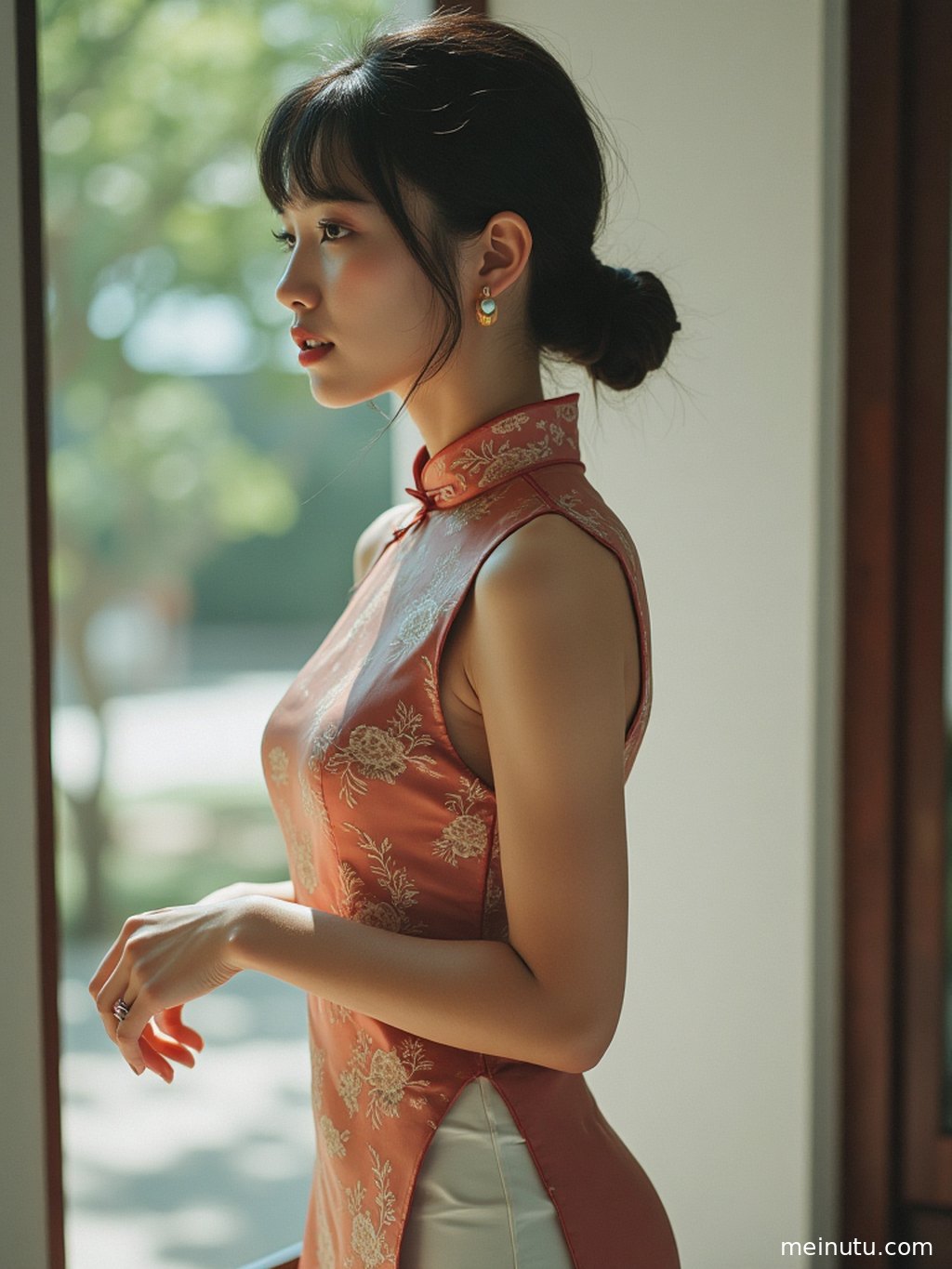 Close-up shots revealing the delicate texture of silk qipao fabric and exquisite embroidery.