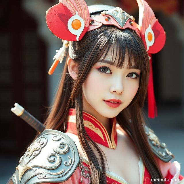 Adult woman in anime-inspired cosplay outfit during a full-body street photoshoot, with warm side lighting enhancing her captivating silhouette.