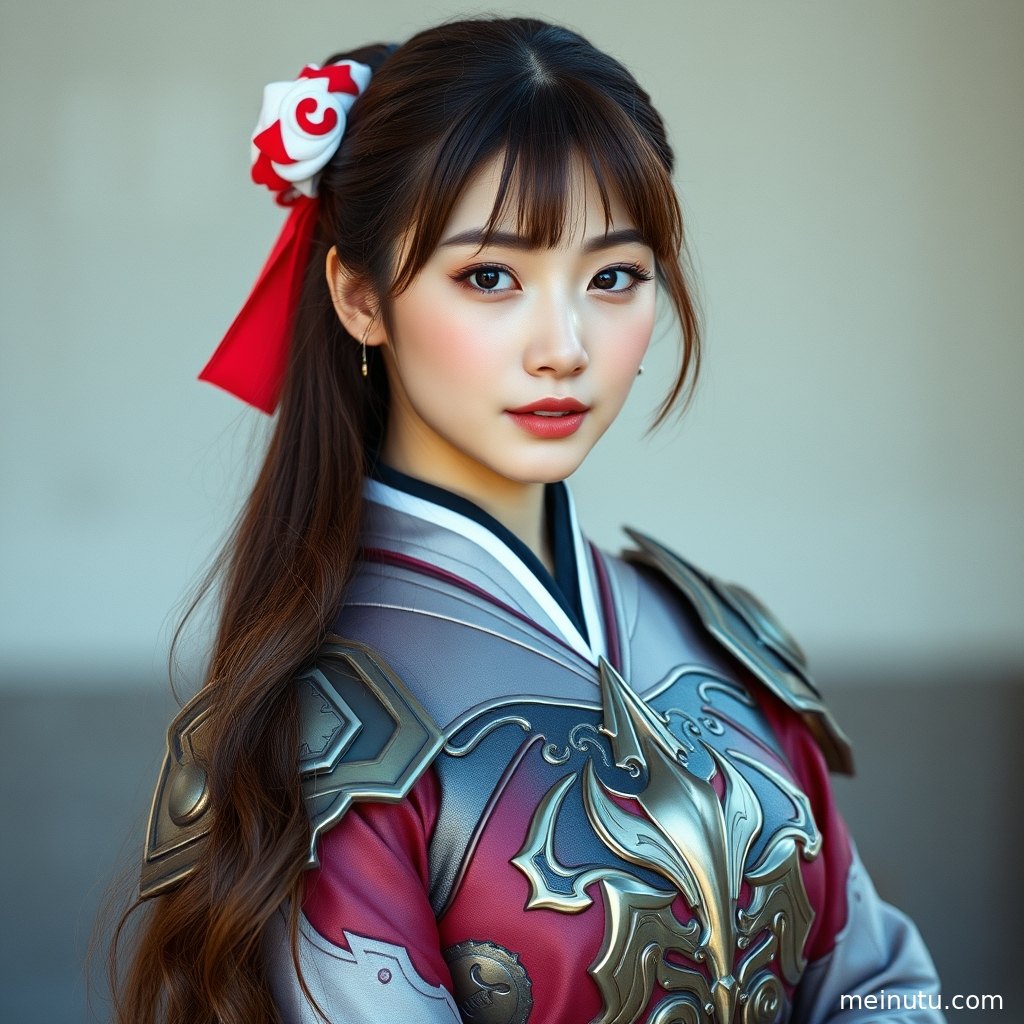 Street-style anime cosplay photography, adult woman in full-body framing, warm side lighting accentuating costume details and character aura.