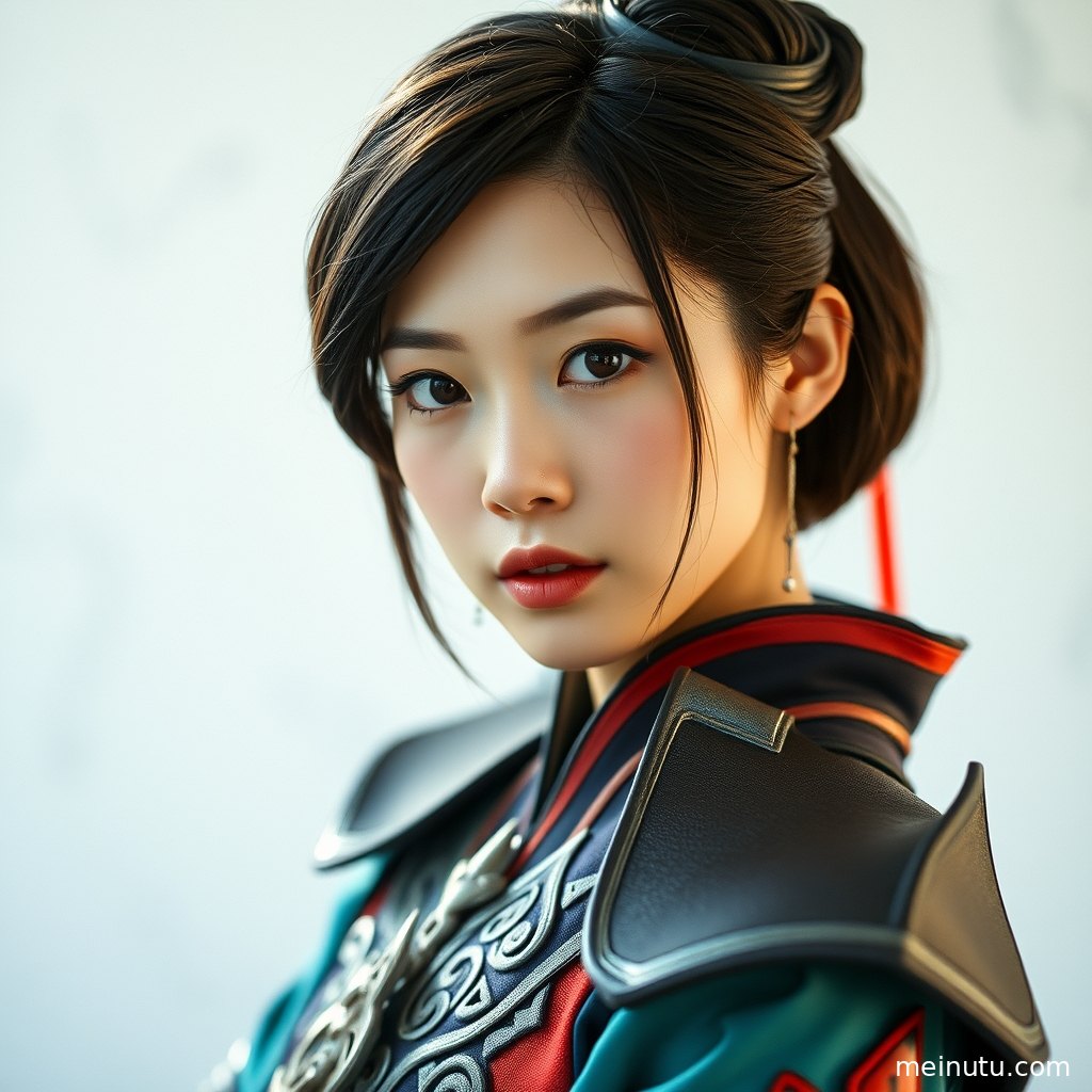 Full-body cosplay portraiture under warm side lighting, highlighting the charm and details of the character portrayal.