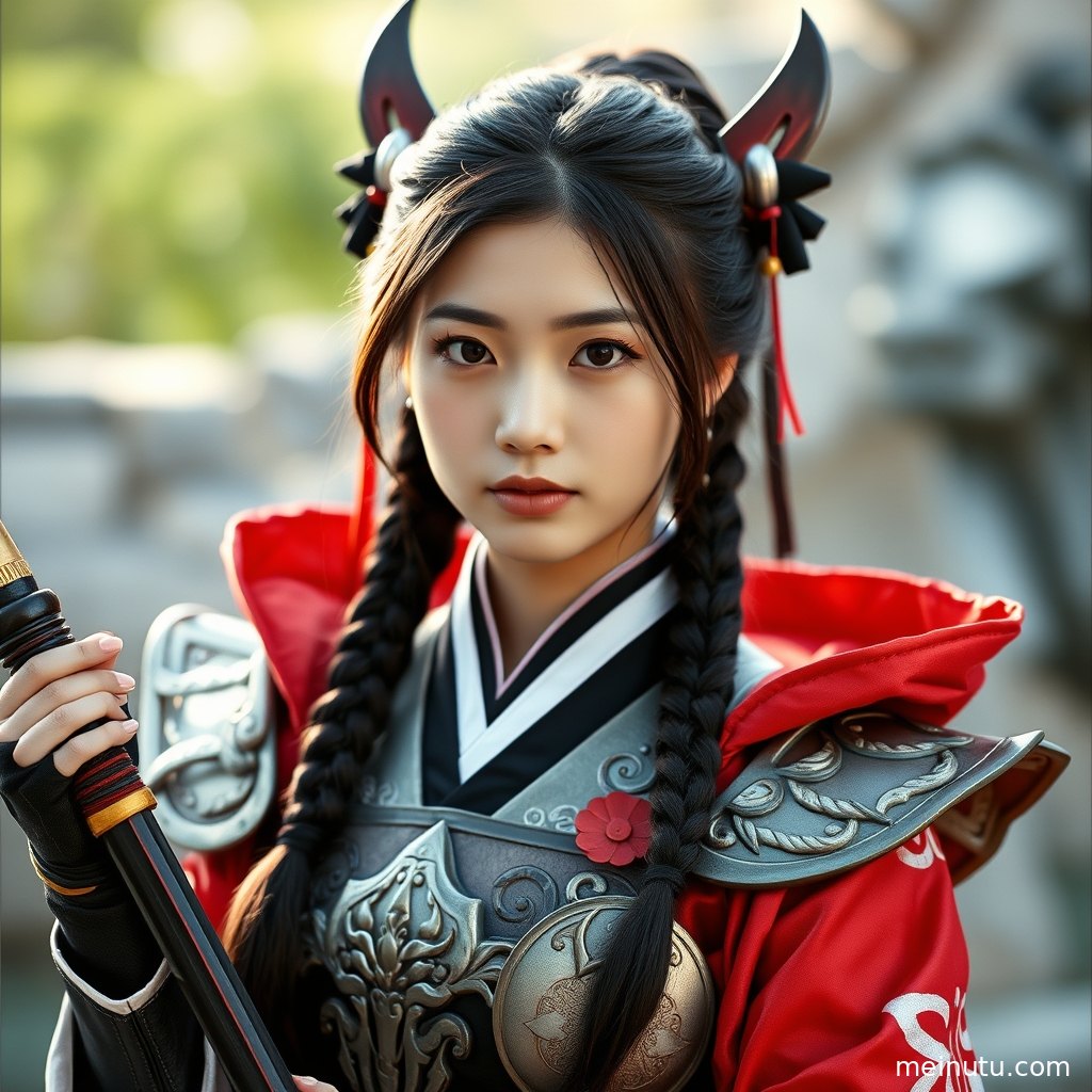 Half-body portrait focusing on an adult female character, with soft backlight defining delicate facial contours.