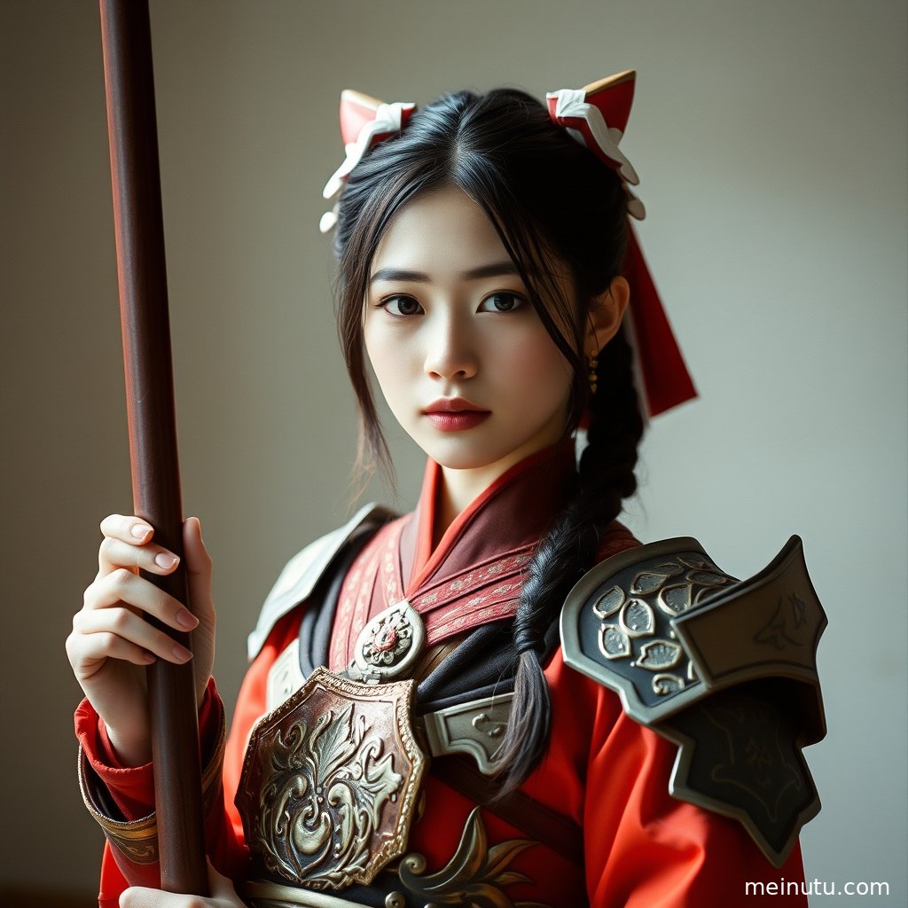 Close-up on the eyes of an adult female Cosplay character in a soft indoor light setting, full of narrative depth.