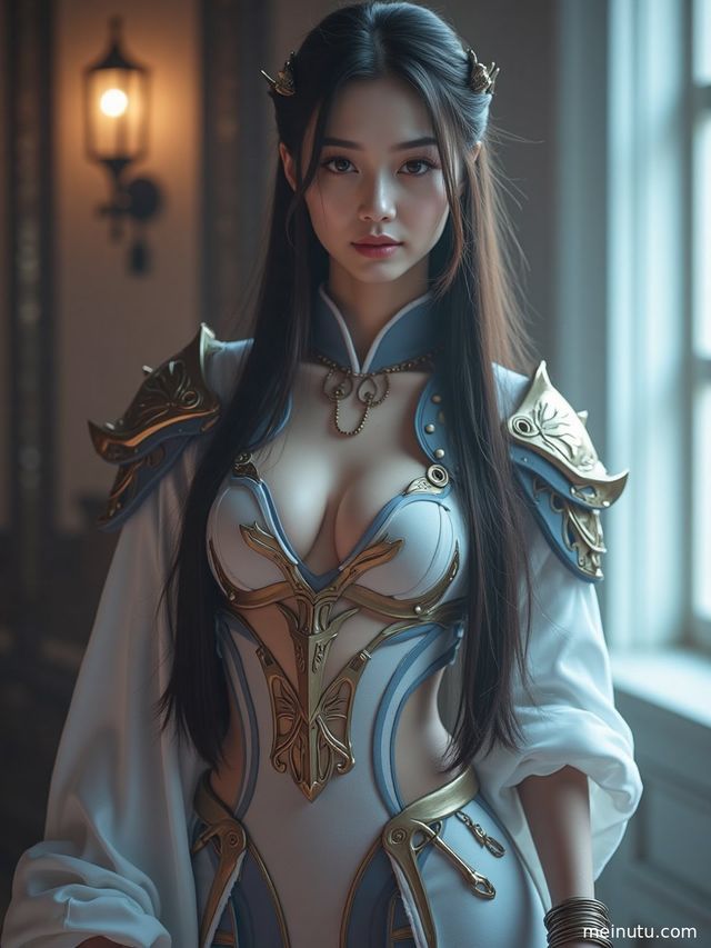 成年女子在海边逆光下微笑，海浪轻拍脚踝。