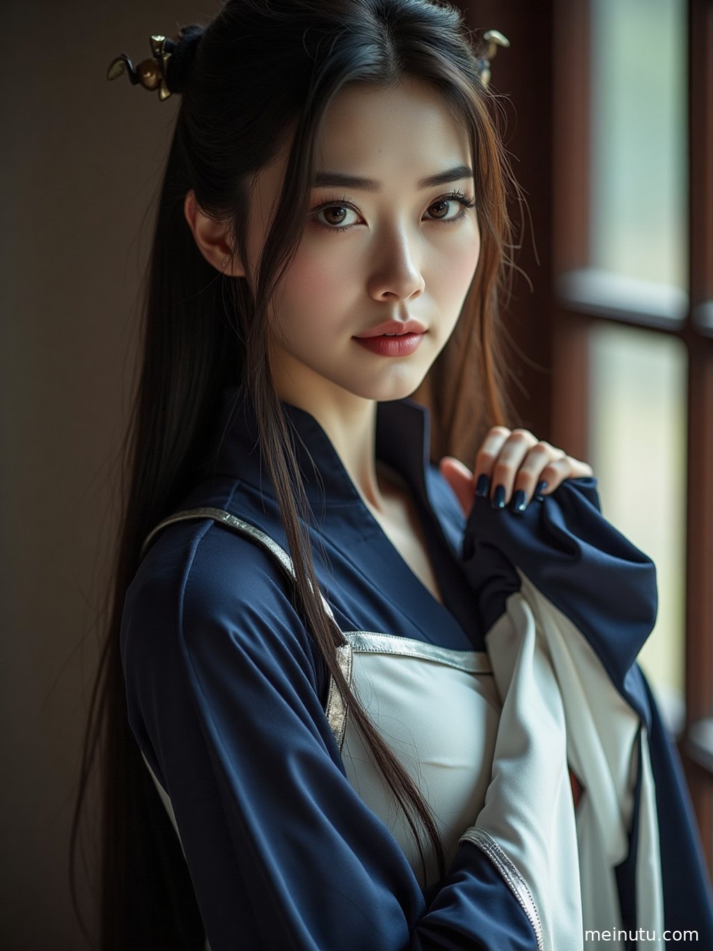 柔和逆光下的成年女子侧颜特写，眼神温柔。
