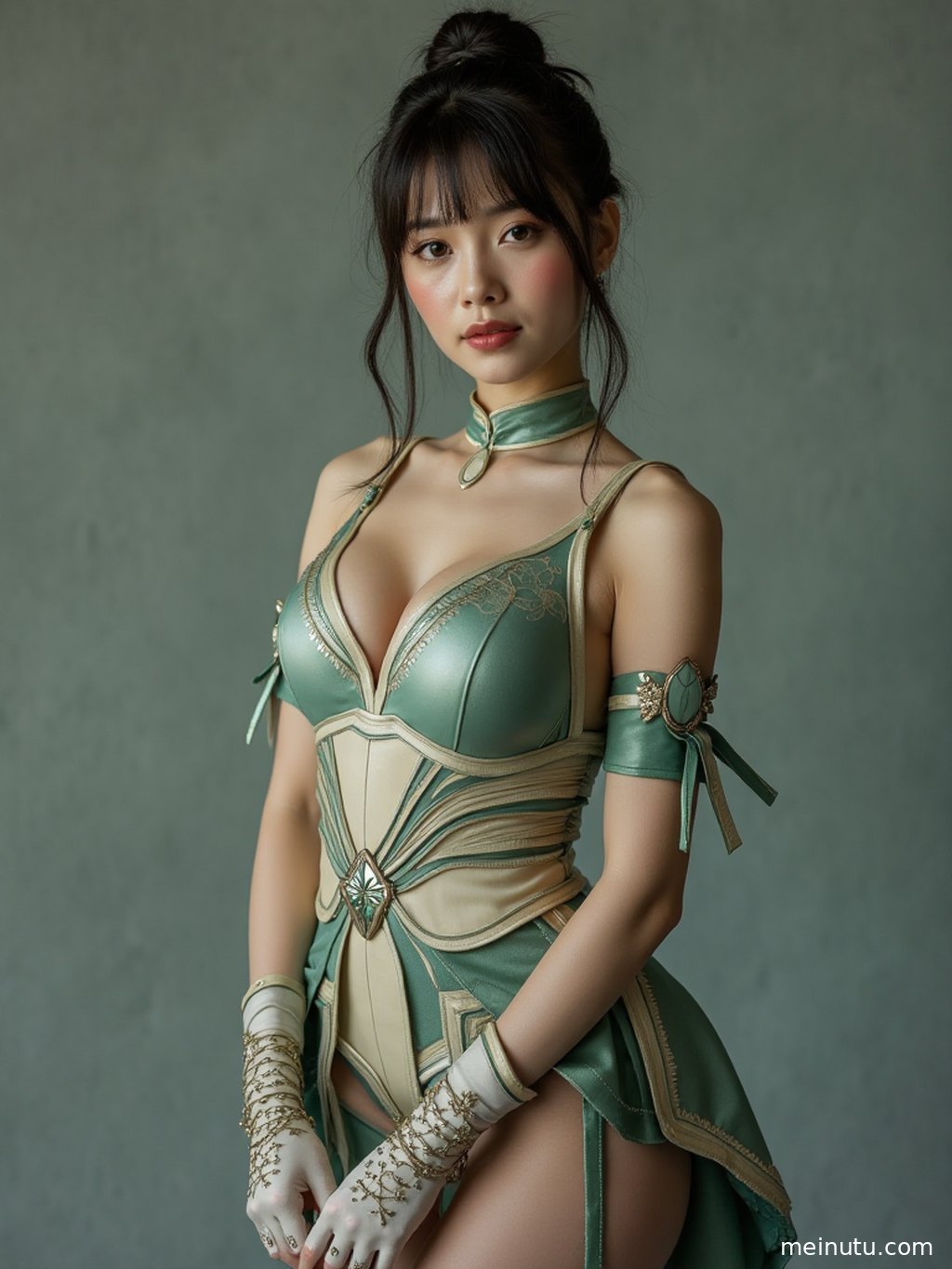 花园背景下，Cosplay人物眼神灵动，充满故事感。