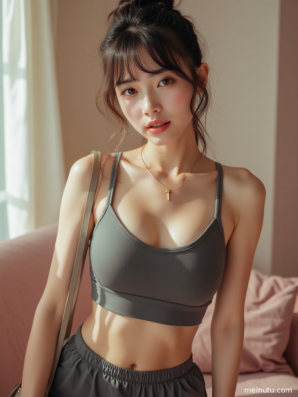 聚焦女士瑜伽服的细节特写，展现其精湛工艺与时尚设计。