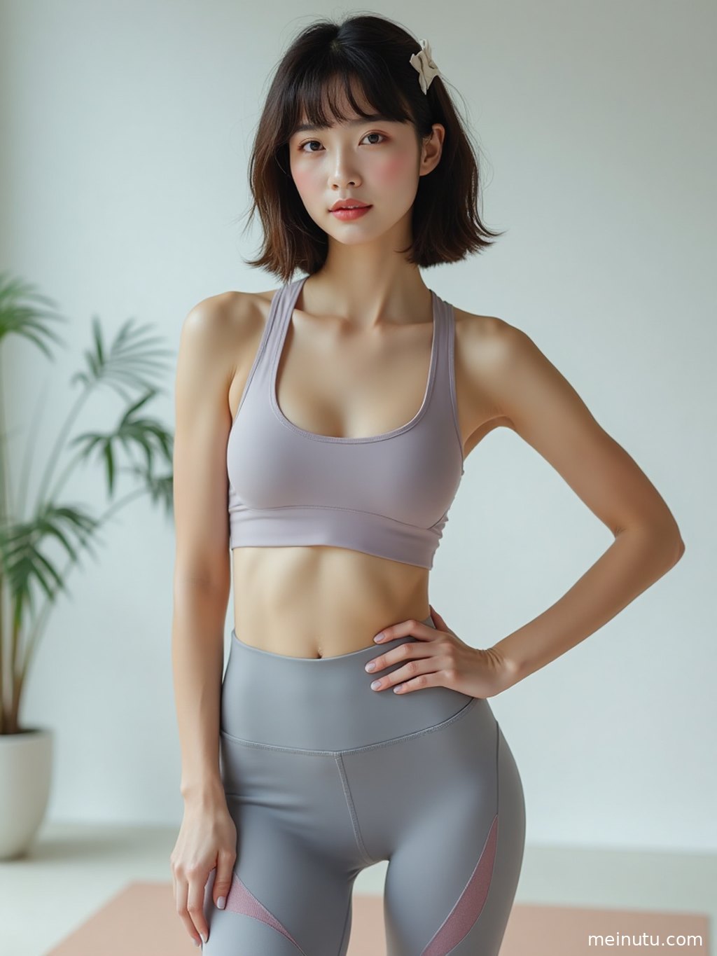 电影感光影下的花园场景，一位穿着瑜伽服的成年女子背影，充满宁静与力量。