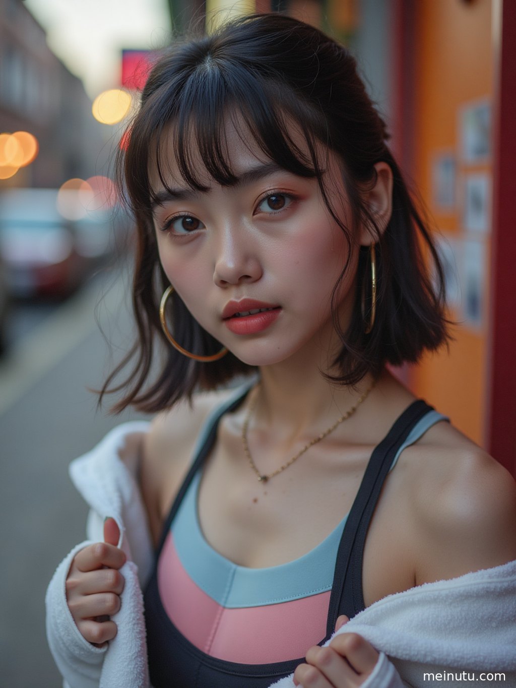 自然光透过庭院的叶隙洒下，新款瑜伽服的细节与质感在光影中得到完美呈现。