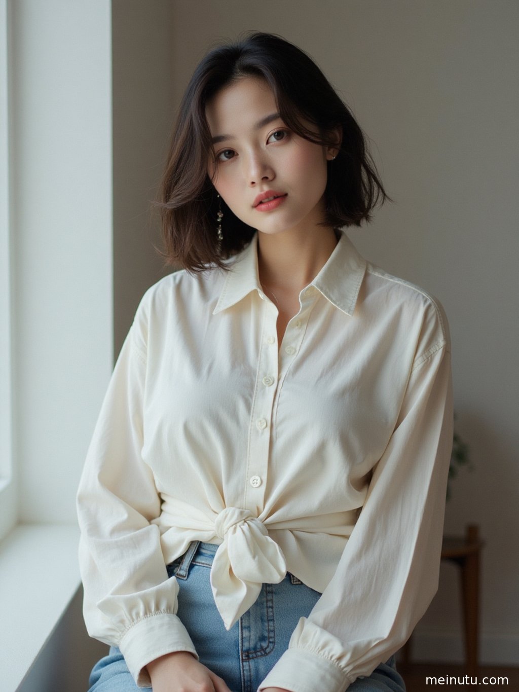Street-style beauty captured in full-body composition, with warm side light emphasizing the subject's three-dimensionality, fine image texture, showcasing the unique charm of urban asian women.