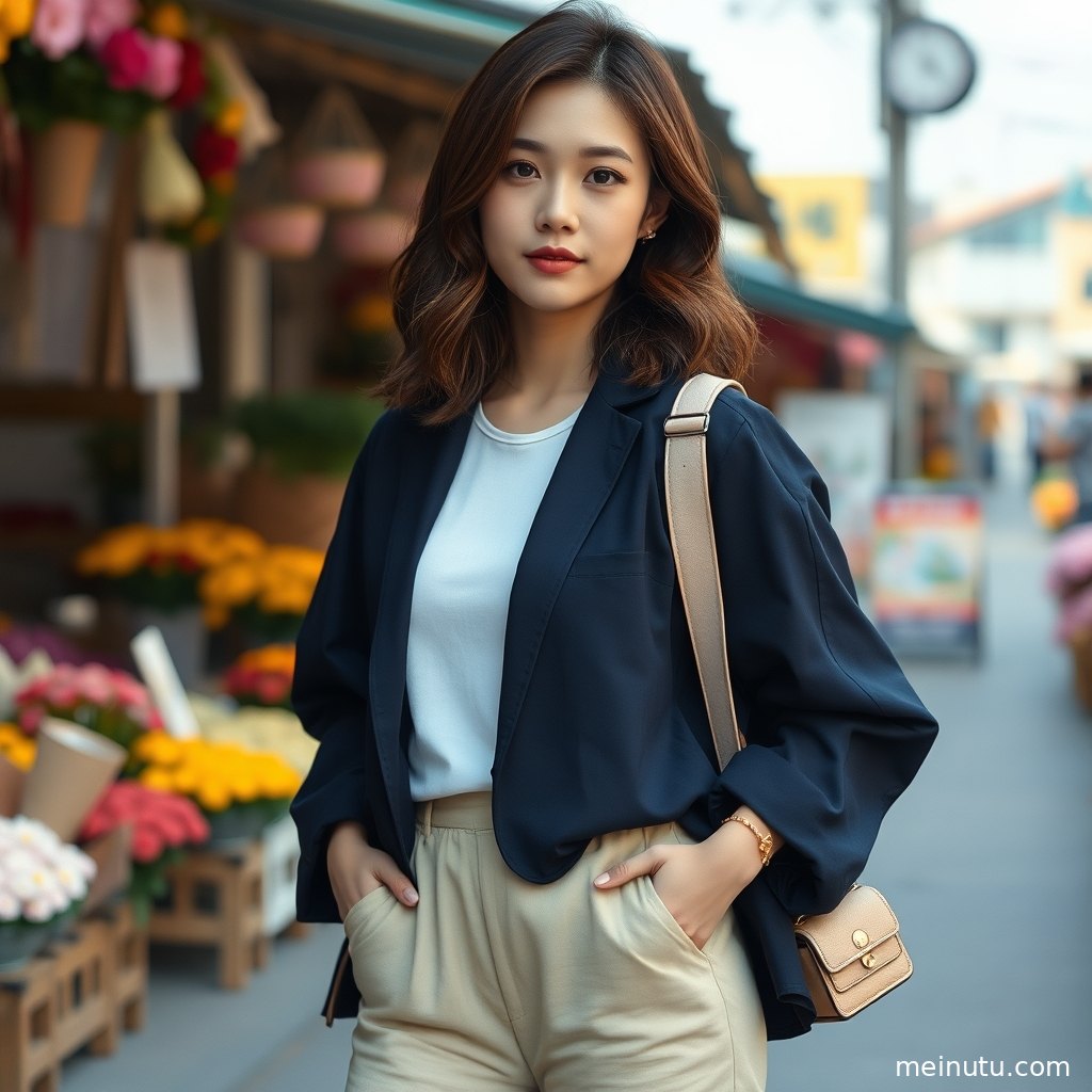 光线透过窗户洒在女性肩部，营造出温暖而细腻的氛围。