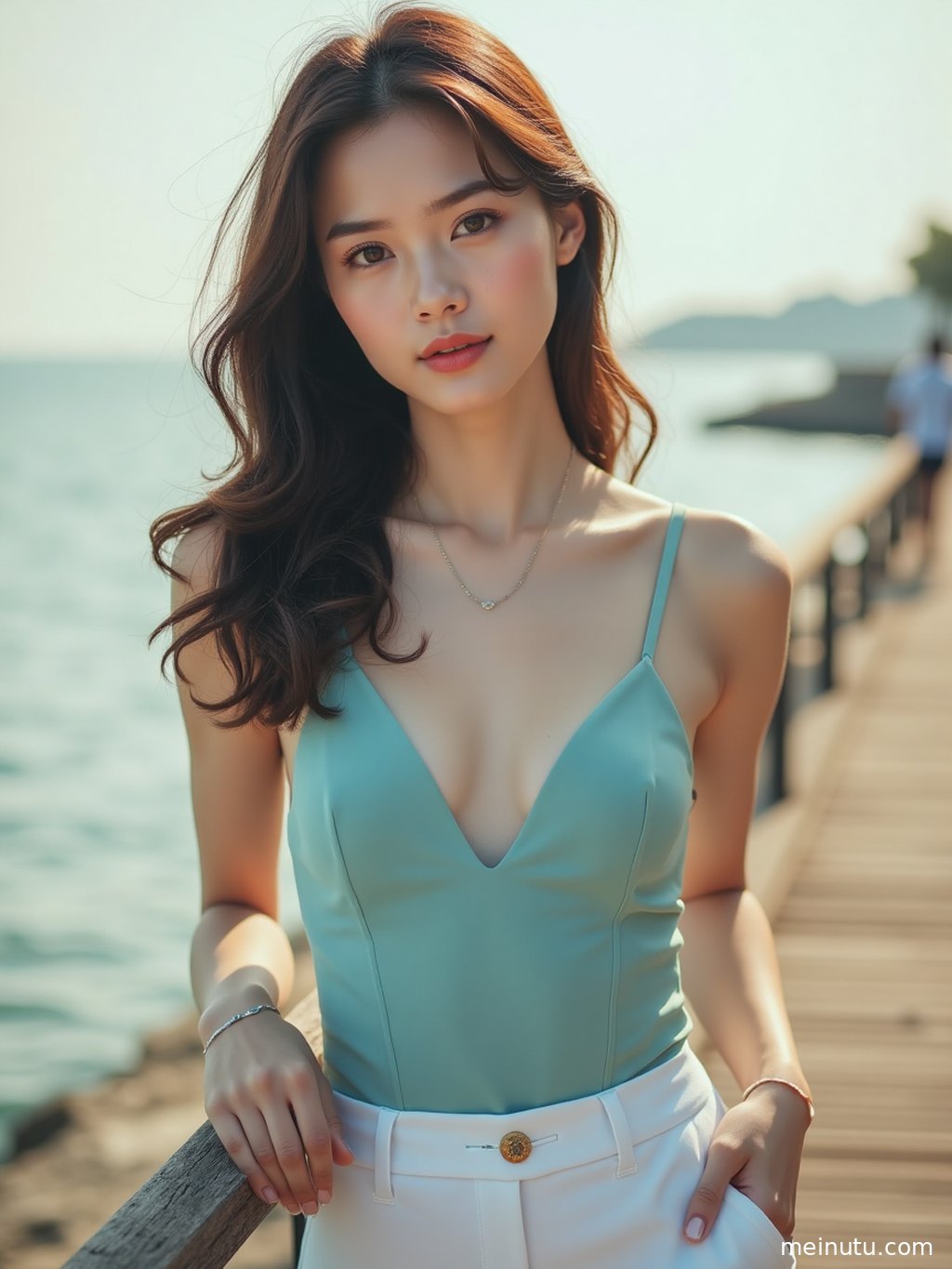 极简棚拍背景下，重庆美女以三分法构图定格，眼神灵动。