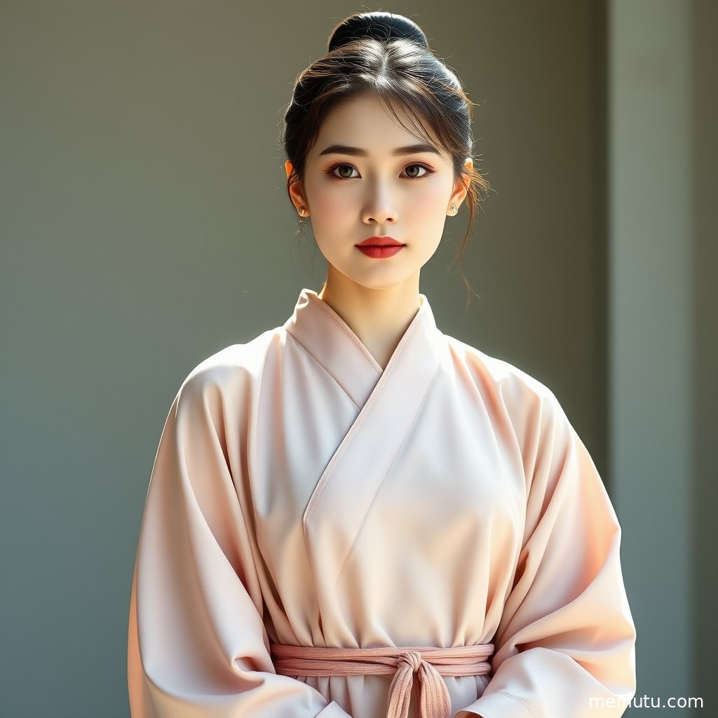 Overall image presents tranquil and elegant Eastern aesthetics, with Hanfu details and light creating a beautiful scroll painting.