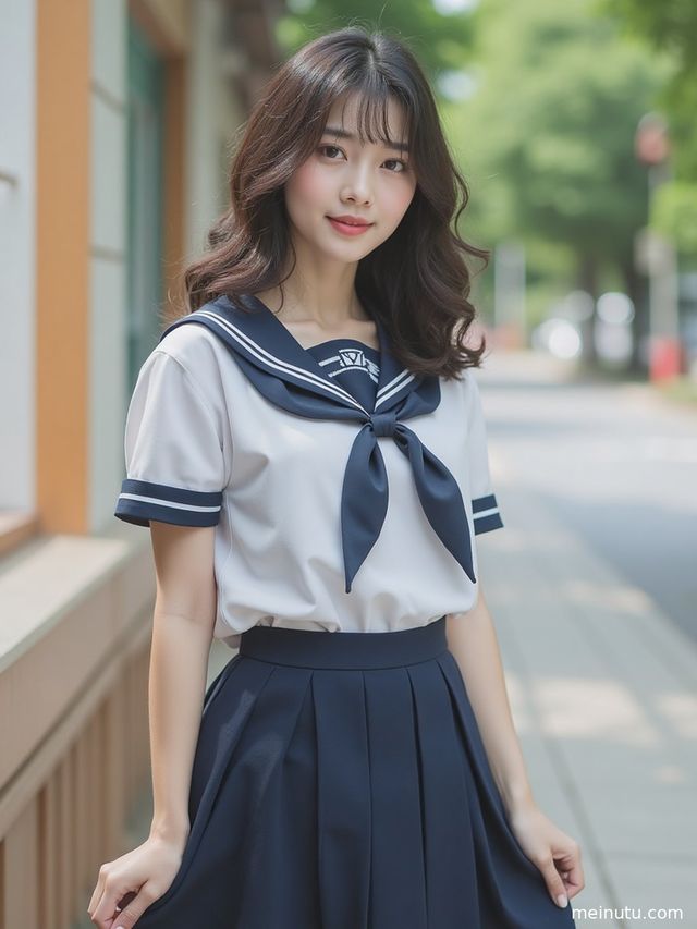成年女性身着JK日系制服造型，晨光透过窗户洒下，光影斑驳。