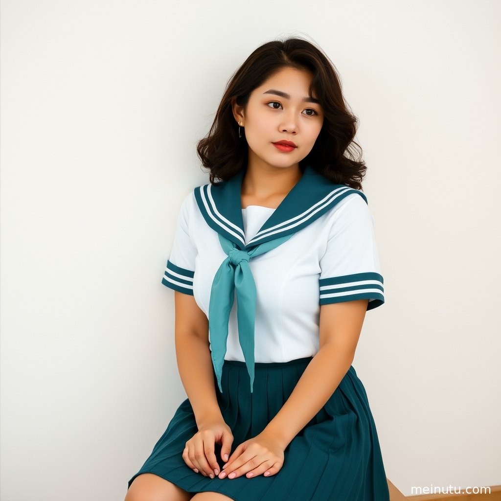 成年女子身穿JK制服，在晨曦中散发纯净魅力。