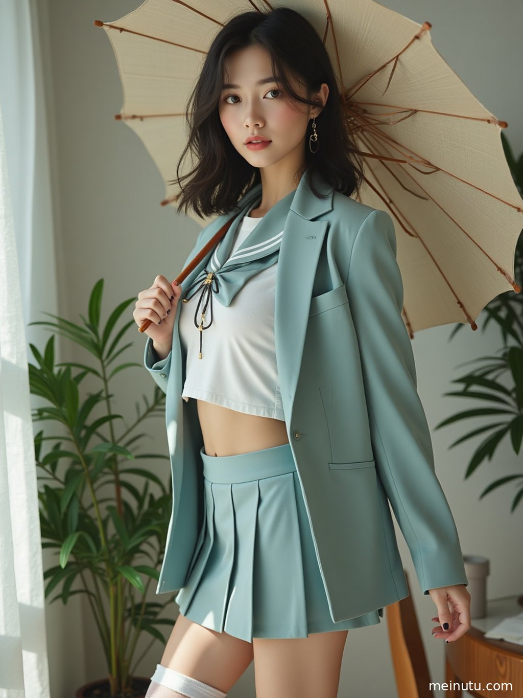 整齐摆放的JK制服鞋，在自然光照射下散发出清新学院风。