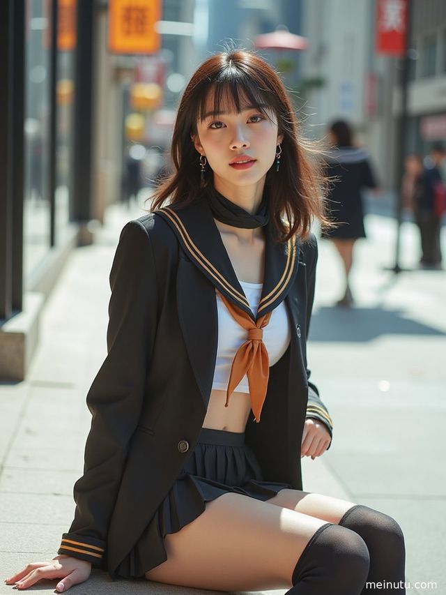 成年女性以全身构图呈现日系制服风格造型，画面突出服饰轮廓与整体氛围。