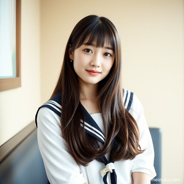 成年女性以全身构图呈现日系制服风格造型，画面突出服饰轮廓与整体氛围。