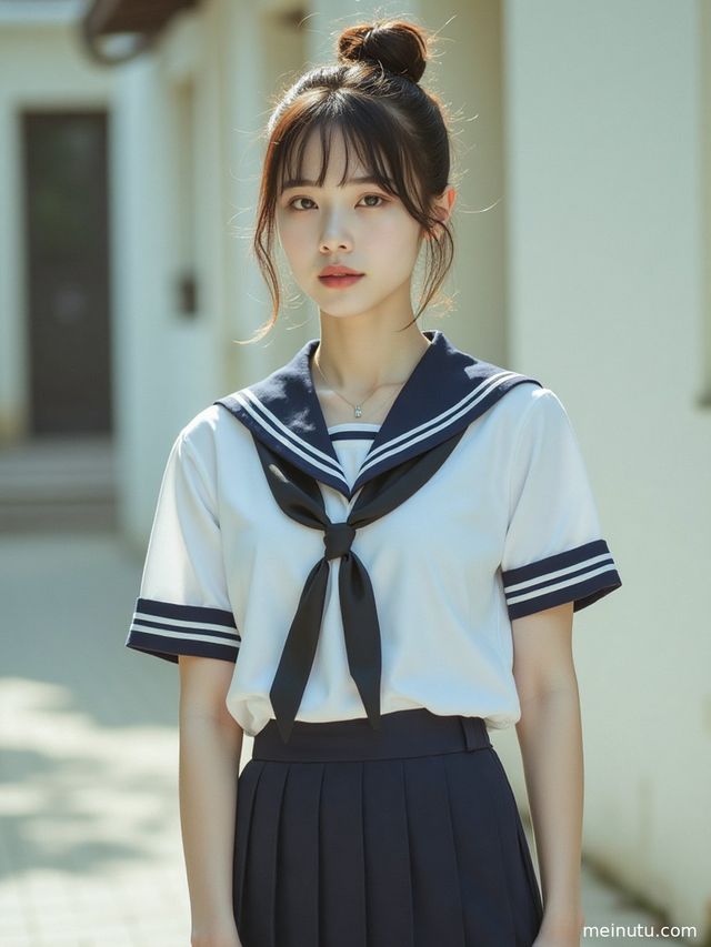 成年女性以全身构图呈现日系制服风格造型，画面突出服饰轮廓与整体氛围。