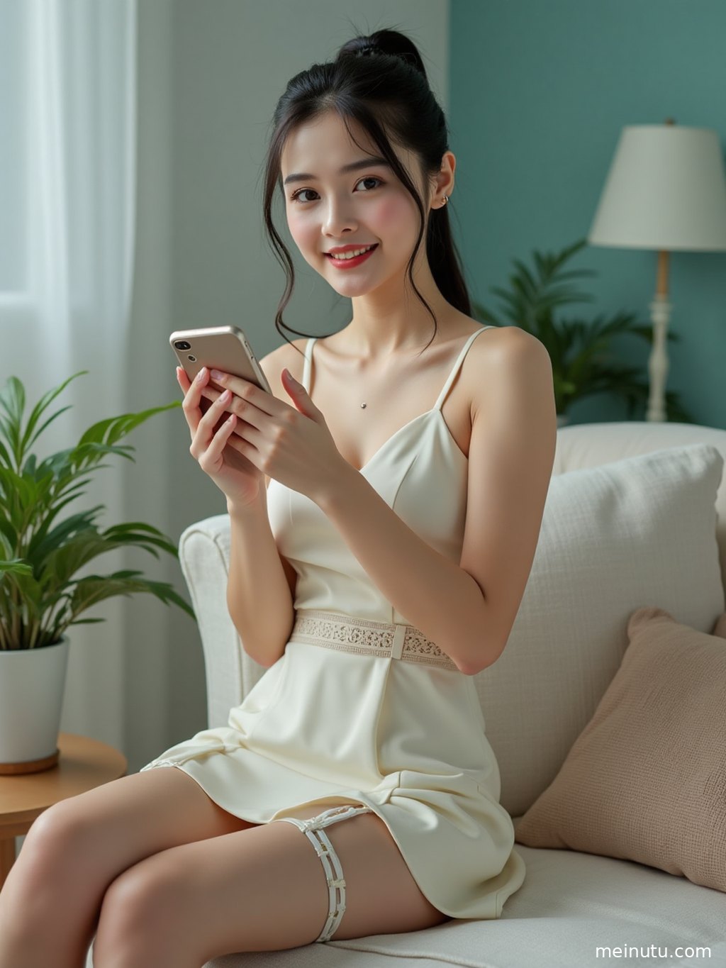 美腿丝袜 窗边 电影感光影近景细节展示服饰面料、配色与画面质感。