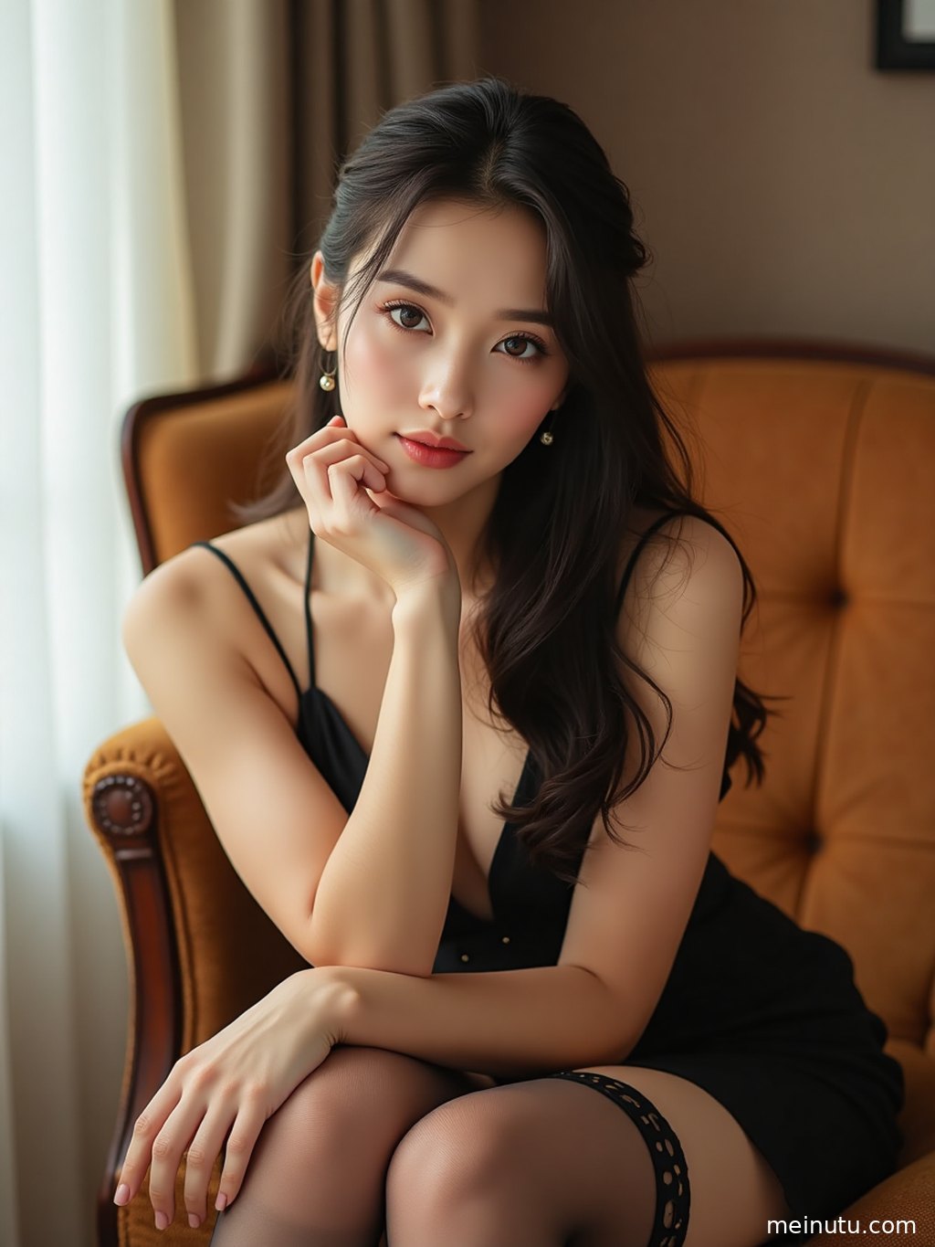 阴天漫射光勾勒出美腿袜的细腻纹理。