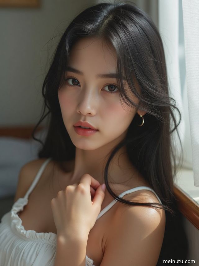 室内柔光下，一位成年女性在柔和逆光中展现迷人侧颜，高清半身写真。