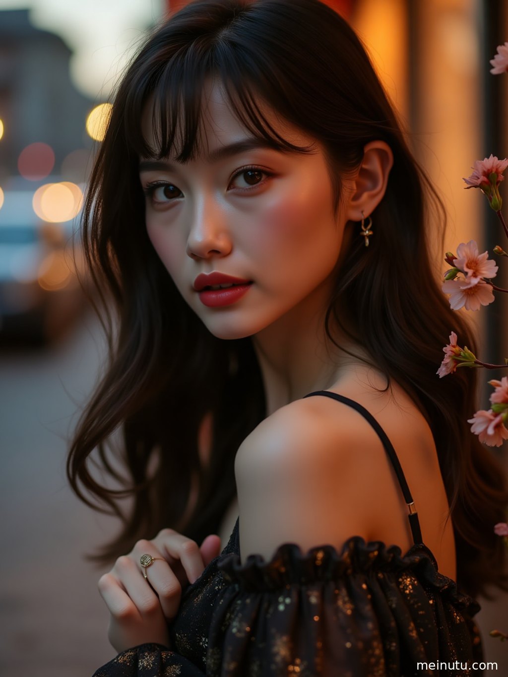 三分法构图的壁纸桌面写真，突出人物的优雅姿态。