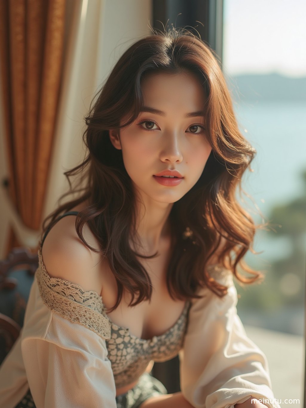 一张电脑桌面壁纸高清大图，年轻成年女子侧影，自然光勾勒柔美轮廓。